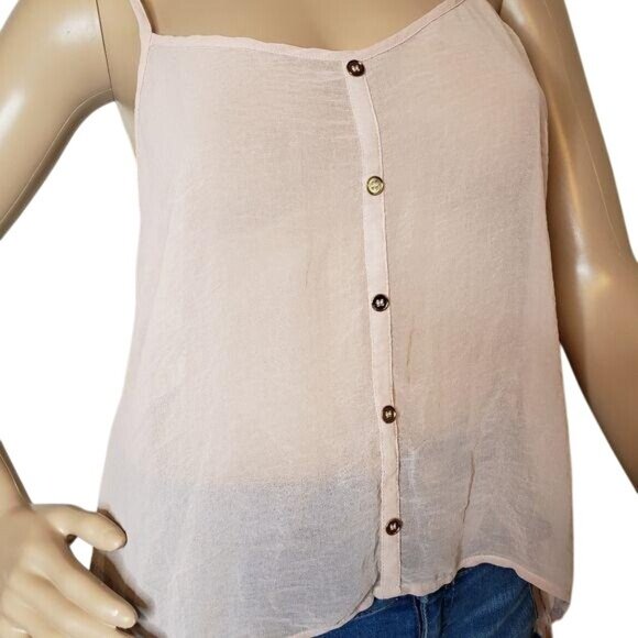 Sheer Lace-Back High-Low Tank Top long tail lace detail button see through - Picture 4 of 6